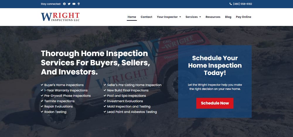 home inspector website snapshot