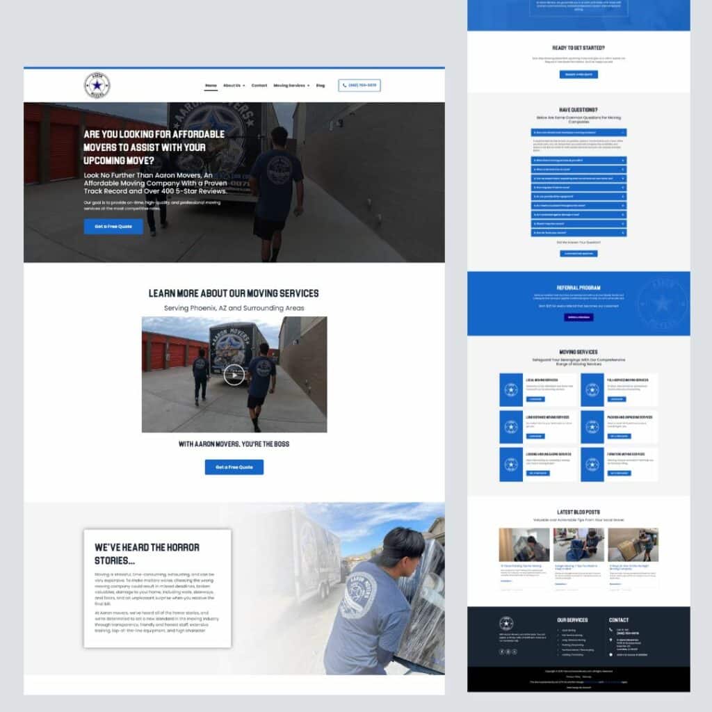 Example of a moving company web design project - Aaron Movers
