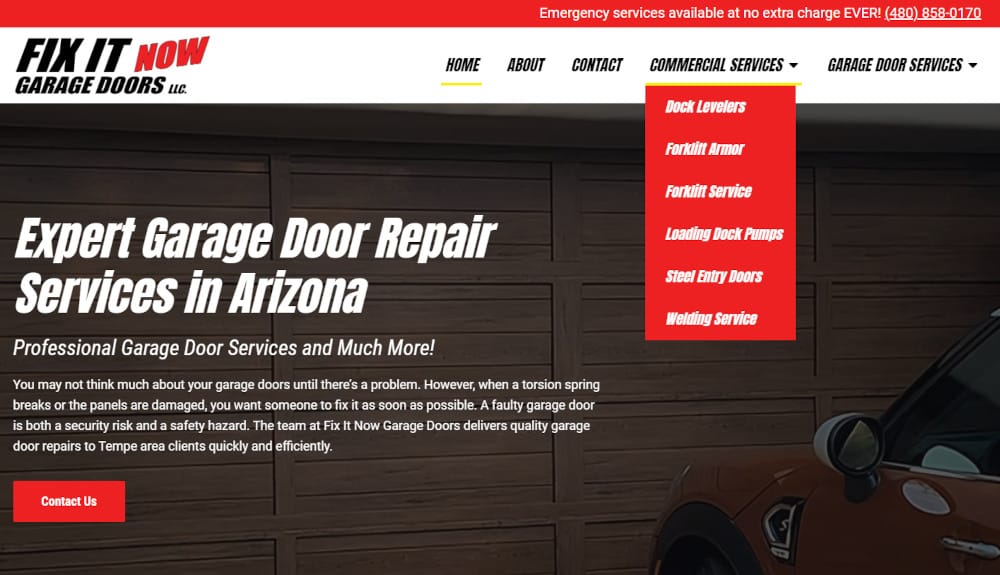 fix it now garage doors navigation example with dedicated pages